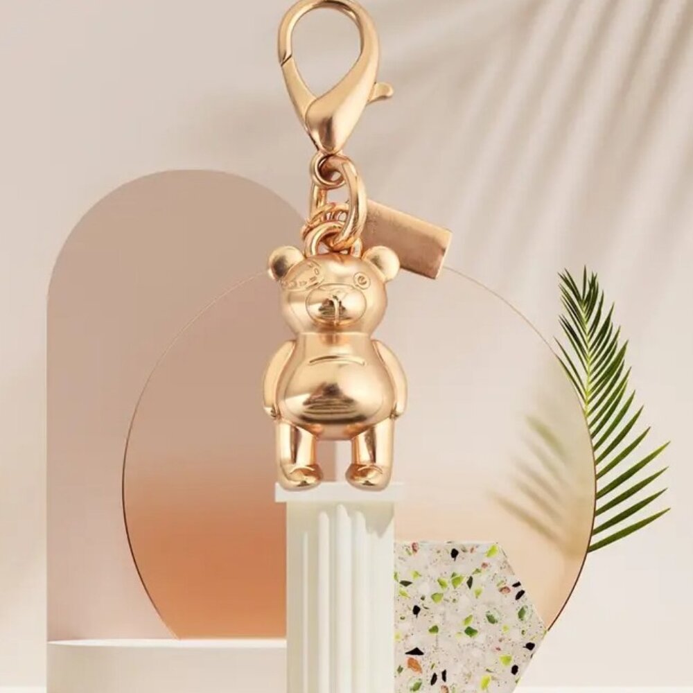 🧸Luxury Gold Mini Teddy Bear Bag Charm Keychain Handbag Accessory - Picture 6 of 10